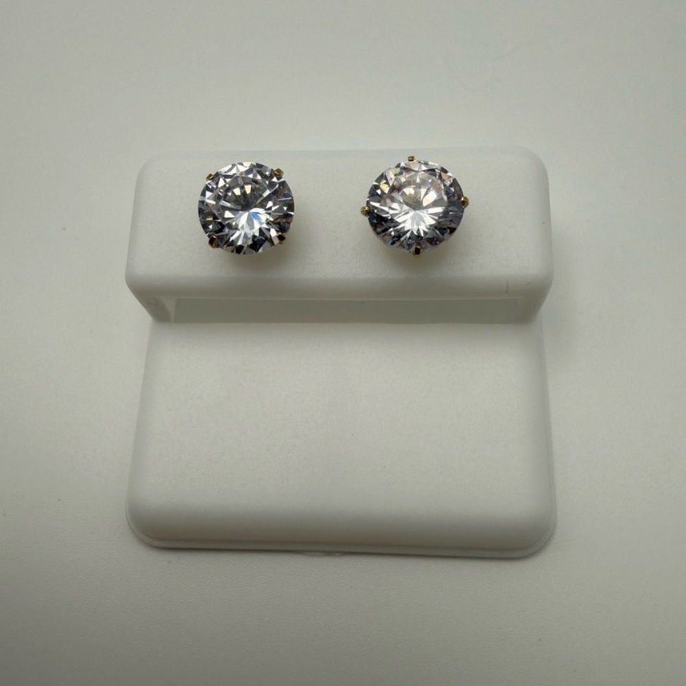 Classic Clear Crystal Stud Earrings 14k solid gold
